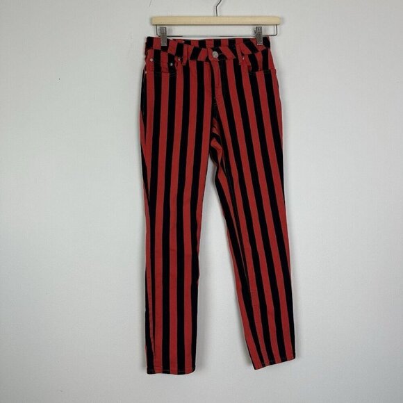 Zoe Karssen Blue Red Striped Skinny Jeans Woman’s Size 26 Stretch - Picture 1 of 7